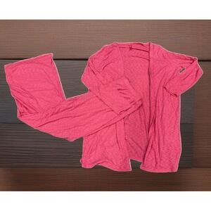 Ruby Ribbon Lounge Set Pink Open Cardigan And Flowy Pants Womens Large NEW